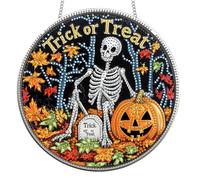 Reofrey Hanging Diamond Art Kits for Adults- 8x8 Inch Halloween Skeleton Acrylic Board Double Sided Pattern Diamond Art Suncatcher Pendant, Crystal Art for Home Wall or Window Decoration Gift