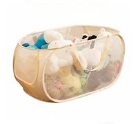 Reofrey Large Collapsible Toy Storage Basket, Pop-up Mesh Laundry Baskets with Side Pocket Handles, 2 Compartments Soft Toy Storage Washing Basket Laundry Hamper, Ideal for Toys & Clothes Organizing