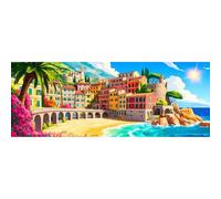 Reofrey Large Diamond Art Kits for Adults Colorful Seaside Town, 30x80cm Full Drill Round Rhinestone Big Diamond Painting Kit, DIY Cross Stitch Embroidery Canvas for Crafts Home Wall Decor