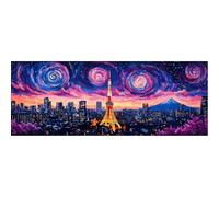 Reofrey Large Diamond Art Kits for Adults Eiffel Tower, 30x80cm Full Drill Round Rhinestone Big Diamond Painting Kit Starry Sky, DIY Cross Stitch Embroidery Canvas for Crafts Home Wall Decor