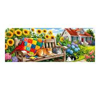 Reofrey Large Diamond Art Kits for Adults Garden Cat, 30x80cm Full Drill Round Rhinestone Big Diamond Painting Kit, DIY Cross Stitch Embroidery Canvas for Crafts Home Wall Decor