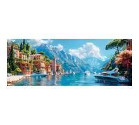 Reofrey Large Diamond Art Kits for Adults Lake Como, 30x80cm Full Drill Round Rhinestone Big Diamond Painting Kit Landscape, DIY Cross Stitch Embroidery Canvas for Crafts Home Wall Decor
