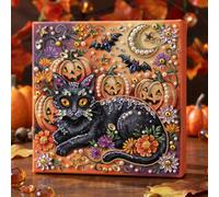 Reofrey Pearl Diamond Painting Art Kits for Adults Halloween Black cat, 12 x 12 Inch, Relaxing Diamond Art Craft, Home Wall Decor, Creative Gift for Craft Fans