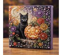 Reofrey Pearl Diamond Painting Art Kits for Adults Halloween cat Pumpkin, DIY Gift for Family and Friends, Creative Diamond Painting Activity, 12 x 12 Inch, Living Room Decoration