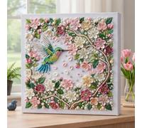Reofrey Pearl Diamond Painting Art Kits for Adults Hummingbird Floral Wreath, Living Room Decoration, 12 x 12 Inch, Relaxing Diamond Art Craft, Xmas Winter Wall Decor Gift