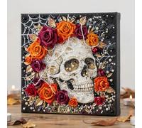 Reofrey Pearl Diamond Painting Art Kits for Adults Sugar Skull Floral, Living Room Decoration, 12 x 12 Inch, Christmas DIY Gem Art Project, Gift for Art Lovers
