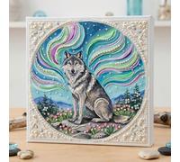 Reofrey Pearl Diamond Painting Art Kits for Adults Wolf with Aurora, 12 x 12 Inch, Halloween Full Drill DIY Rhinestone Art, Home Wall Decor, Xmas Winter Wall Decor Gift