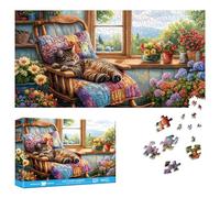 Reofrey Puzzles for Adults 1000 Pieces - CAT CHAIR GARDEN, Special Shape Jigsaw Puzzles, Challenging Impossible Puzzle, Fun Family Game & Unique Home Decor (16x31 Inch / 41x80cm) Idea