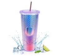 REOFRUNG Rivet Cup with Lid and Stainless Steel Straw, 710 ml, Double-Walled Cold Cup Made of Plastic, Drinking Cup, Plastic Cup with Rivets, Travel Mug for Iced Coffee or Water to Go