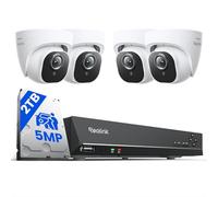 Reolink 5MP CCTV Camera Systems, 8CH PoE NVR with 2TB HDD RLK8-520D4-5MP | 4pcs 5MP Wired PoE Dome Cameras, 24/7 Recording, Human Vehicle Animal Detection, Night Vision, Expandable Storage Up to 16TB