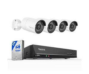 Reolink 8CH NVR CCTV Camera System, 4X 5MP Security Camera Outdoor with Person Vehicle Detection, 2TB HDD for 24/7 Recording, UHD PoE IP Cameras Night Vision Audio Email App Alerts, RLK8-410B4-5MP