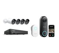 Reolink RLK8-410B4-5MP 8-Channel NVR CCTV System with 4 × 5MP PoE Cameras + 2K+ 5MP Wired Video Doorbell with Chime, 180° Wide View, AI Detection and Video Calls
