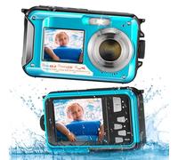 Reomdara Waterproof Digital Camera, 2.7K HD 48MP Underwater Camera with Dual Display, 3M Diving Camera for Swimming, Anti-Shake 16X Digital Zoom, Blue