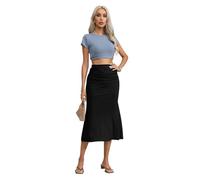 REORIA Women's Bodycon Skirt Wrapped Skirts Classic Solid Skirt Mermaid Midi Skirt y2k Below The Knee Long Skirt Black XL