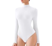REORIA Women's Long Sleeve Bodysuits Mock Turtleneck Slim Tight Double Lined Basic Layering Body Suits Tops Fall Winter Outfits 2024(White Small)