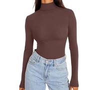 REORIA Women's Long Sleeve Mock Turtle Neck Tops Fall Basic Double Lined Layering Slim Fitted Shirts Thermal Undershirt Winter Clothes(Coffee Large)