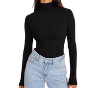 REORIA Women's Long Sleeve Mock Turtle Neck Tops Fall Basic Double Lined Layering Slim Fitted Shirts Thermal Undershirt Winter Clothes(Black Small)