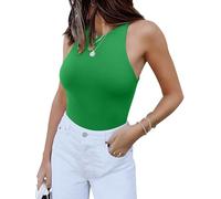 REORIA Women's Sexy Sleeveless Racer Back Halter Neck thong Bodysuit extender Tank Tops Green Large