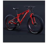 REOTEL Mountain Bikes Men 26 Inch Adult Fat Tyre Mountain Bike with Full Suspension, High-carbon Steel Large Frame Dual Disc Brake Giant Bicycle,Red Spoke,7 Speed