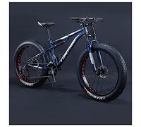 REOTEL Mountain Bikes Men 26 Inch Adult Fat Tyre Mountain Bike with Full Suspension, High-carbon Steel Large Frame Dual Disc Brake Giant Bicycle,Blue Spoke,7 Speed