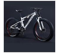 REOTEL Mountain Bikes Men 26 Inch Adult Fat Tyre Mountain Bike with Full Suspension, High-carbon Steel Large Frame Dual Disc Brake Giant Bicycle,White Spoke,21 Speed