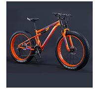 REOTEL Mountain Bikes Men 26 Inch Adult Fat Tyre Mountain Bike with Full Suspension, High-carbon Steel Large Frame Dual Disc Brake Giant Bicycle,Orange Spoke,7 Speed