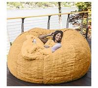 REOTEL Soft Giant Bean Bag Chair Cover Giant Breathable And Comfortable for Adult Living Room Light Big Round Soft Fluffy Faux Fur BeanBag Lazy Sofa (No Filler),Yellow,6FT