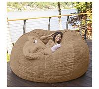 REOTEL Soft Giant Bean Bag Chair Cover Giant Breathable And Comfortable for Adult Living Room Light Big Round Soft Fluffy Faux Fur BeanBag Lazy Sofa (No Filler),Khaki,7FT