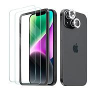 Reownest 2 Pack Screen Protector for iPhone 14 with 1 Pack Camera Lens Protector Bling, HD Clear 9H Hardness Tempered Glass Film Camera Lens Cover Glitter Accessories Case Friendly-Silver