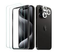 Reownest 2 Pack Screen Protector for iPhone 15 Pro Max with 1 Pack Camera Lens Protector Bling, HD Clear 9H Hardness Tempered Glass Film Camera Lens Cover Glitter Accessories Case Friendly-Silver