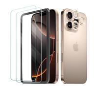 Reownest 2 Pack Screen Protector for iPhone 16 Pro Max with 1 Pack Camera Lens Protector Bling, HD Clear 9H Hardness Tempered Glass Film Camera Lens Cover Glitter Accessories Case Friendly-Gold