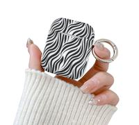Reownest Case for Airpods 2nd/1st Generation, Cute Zebra Stripes Print Aesthetic Silicone Shockproof Keychain Girls Women Case Cover for Airpods 2/1 -Black