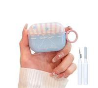 Reownest Compatible for AirPods Pro 3 Case with Cleaner Kit, Cute Bow Pattern Pink Striped Star Aesthetic Design for Girls Women Shockproof Keychain Cover for Airpods Pro 3rd Generation -Blue