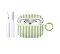 Reownest Compatible for AirPods Pro 3 Case with Cleaner Kit，Cute Striped Soft TPU Aesthetics Design for Girls Women Shockproof Keychain Cover for Airpods Pro 3rd Generation -Light Green