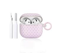 Reownest Compatible with AirPods 2 Case with Cleaning Kit, Cute Polka Dot Pattern, Wave Point, Aesthetic Design, Scratch-Resistant Keychain Cover, Soft Headphones Mobile Phone Case - Pink
