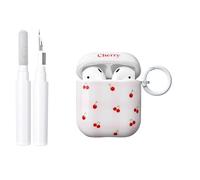 Reownest Compatible with Airpods 2nd/1st Generation Case with Cleaner Kit,Cute Sweet Cherry Plaid Pattern Aesthetic Soft TPU Shockproof Keychain Cover for Airpods 2/1 -White