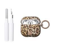Reownest Compatible with AirPods 4 Case with Cleaner Kit, Cute Clear Leopard Print Case with Keychain Women Girls TPU Protective Cover for Airpods 4th Generation -Yellow Leopard