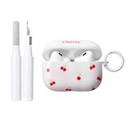 Reownest Compatible with Airpods Pro 2nd/1st Generation Case with Cleaner Kit,Cute Sweet Cherry Plaid Pattern Aesthetic Soft TPU Shockproof Keychain Cover for Airpods Pro 2 -White