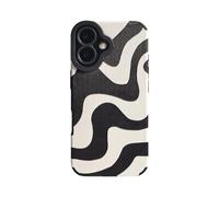 Reownest Cute Case for iPhone 16 Simple Wave Zebra Stripes Pattern Aesthetic Phone Case Soft Silicone Protective Cover for Women Girls -Black