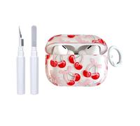 Reownest for Airpods Pro 1st Generation with Cleaner Kit, Cute Cherry Bowknot Pattern Aesthetic Design Shockproof Keychain Cover Soft Headphone Cases for Airpods Pro -Red