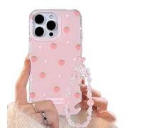 Reownest for iPhone 15 Pro Max Case with Cute Bling Pink Strawberry Flower Pattern Aesthetic Floral Girly Cover, Soft TPU Bumper Protective Phone Cases for Women Girls + Beaded Bow Chain