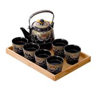 REOWONU Japanese Tea Set for Adults, Japanese Teapot Set with 1 Teapot (32oz/920ml), 6 Tea cups (4.5oz/130ml), 1 Tea Tray, 1 Stainless Infuser, Kiln altered glaze Porcelain tea set (Jeweled Necklace)