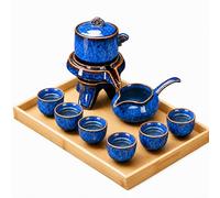 REOWONU Semi Automatic Tea Set Magic Teapot with 6 cups Japanese Teapot Set,Chinese Gongfu Tea Set Ceramic Teapot with Infuser (Kiln Altered Blue-Auto)