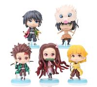 REOZIGN Kamado Tanjirō, Agatsuma Zen'itsu, Nezuko Figure, 5 Pieces Q Version Standing 7 cm / 2.8 Inches Animated Character Game Model Decoration Gift
