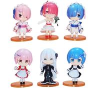 REOZIGN REM Figure, 6 Pieces, Maid Outfit, Q Version, REM Figure, 10 Cm, Handmade PVC, Cosplay, Souvenirs for Anime Fans