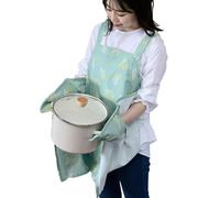 [rep] Apron With Mittens Integrated, Easy To Put On And Take Off, 2 Pockets (abitual Elise) Mimosa Length 73cm Green Gr 555040-nps Present Elise