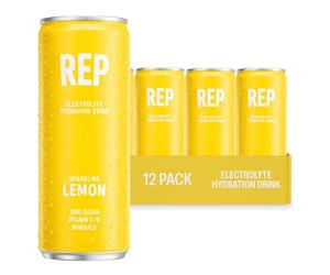 REP Hydration Drink with Electrolytes & Vitamins | Zero Sugar | Vitamin C, D, B12, Sodium, Potassium, Magnesium & Zinc | Low Calorie | Caffeine Free | 12 x 330ml Cans (Lemon)