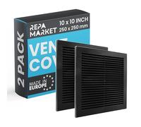 Repa Market 10 x 10 Inch / 250 x 250mm (Outer Size) Black Square Air Vent Covers for Walls - Pack of 2 Plastic Intake Air Vents - Grill Cover w/Nylon Mesh Screen - HVAC Ceiling Ventilation Grilles