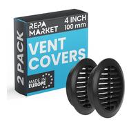 Repa Market 100mm Pack of 2 Black Vent Cover with Mesh Screen - Plastic Soffit Ventilation Grill - Louvered Vent for Indoor, Outdoor Wall Ducting - HVAC Louvre Grille for Kitchen, Bathroom