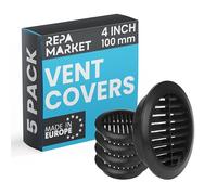 Repa Market 100mm Pack of 5 Black Vent Cover with Mesh Screen - Plastic Soffit Ventilation Grill - Louvered Vent for Indoor, Outdoor Wall Ducting - HVAC Louvre Grille for Kitchen, Bathroom